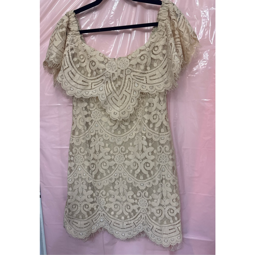 Women's Beige Lace Off-Shoulder Dress